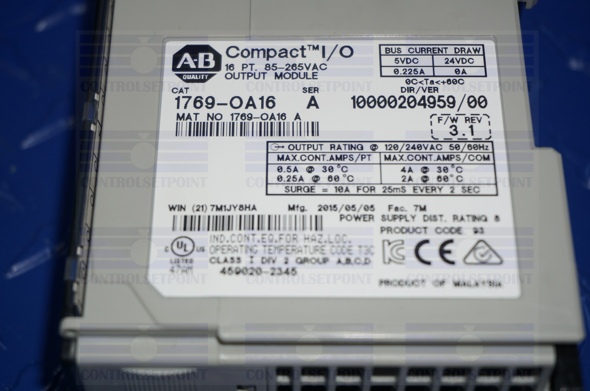 ALLEN BRADLEY COMPACT LOGIX 1769-OA16 COMPACTLOGIX I/O 16PT OUTPUT MODULE