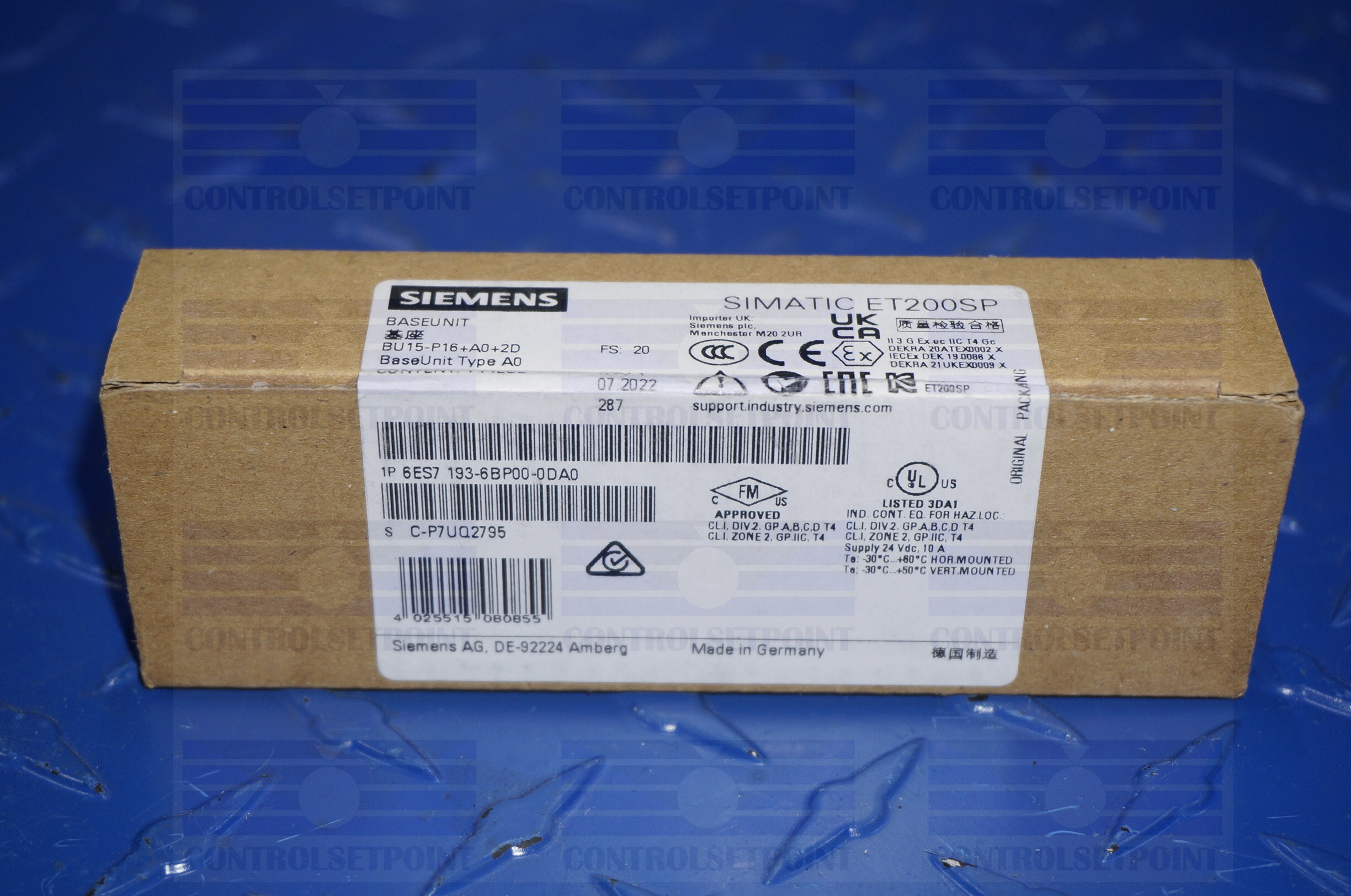 SIEMENS SIMATIC ET 200SP 6ES7193-6BP00-0DA0 BASE UNIT TYPE A0 BU15-P16+A0+2B
