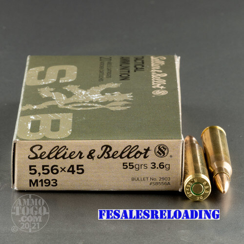 Sellier & Bellot Sb556A Ammo 5.56X45mm Nato 55 Gr FMJ Box Of 20