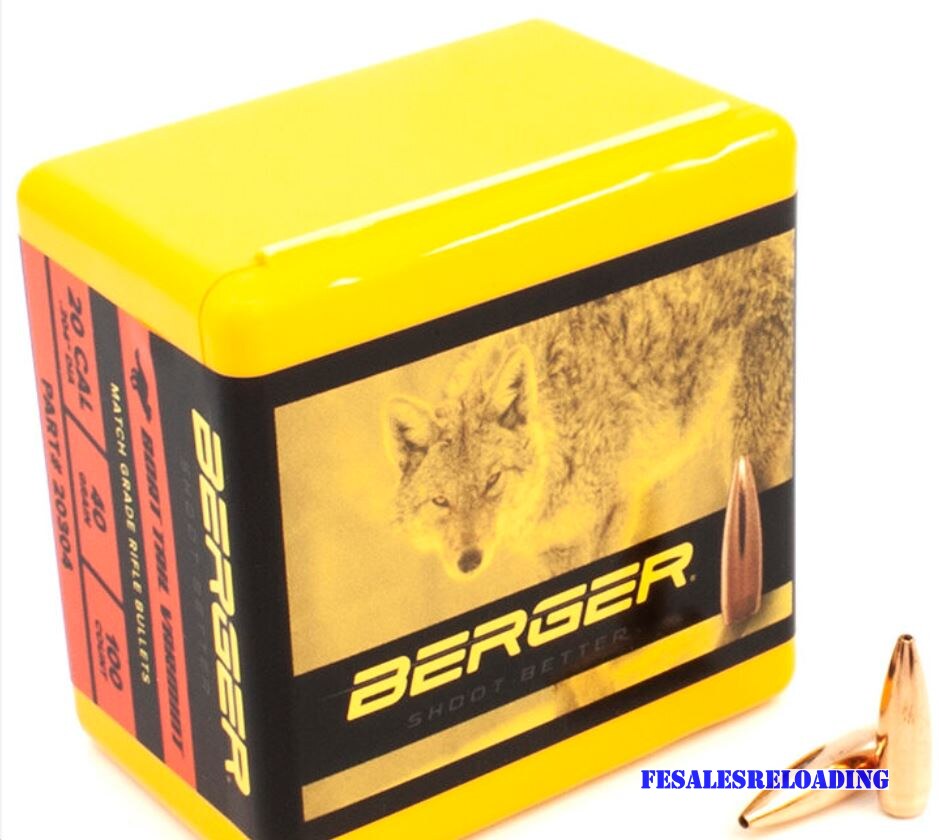 Berger 20304 Bullets 20 Cal .204 Dia 40 Gr Varmint Hp 100 Ct