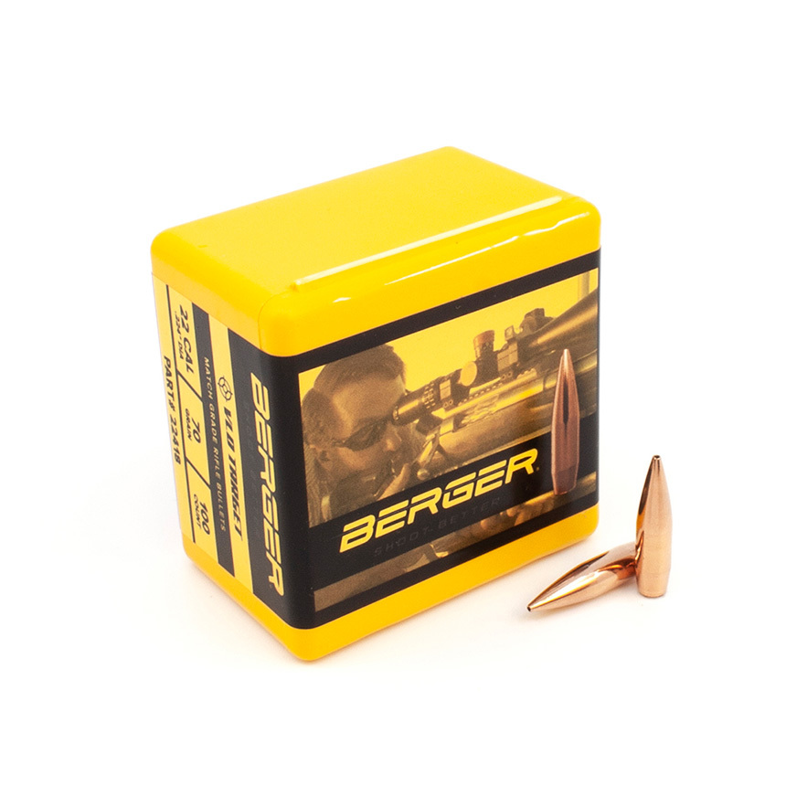 Berger 22418 Bullets 22 Cal .224 Dia 70 Gr Vld HPBT 100 Ct