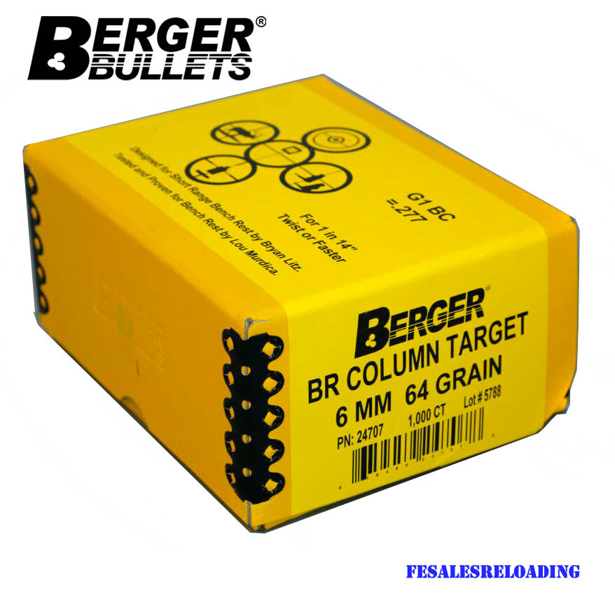 Berger 24707 Bullets 243 Cal 6mm Dia 64 Gr Target Br Column Hpfb 1000 Ct