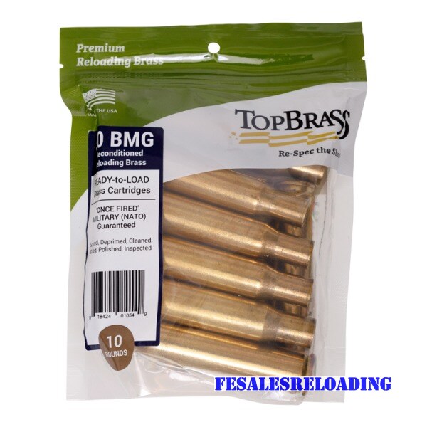 Top Brass 50 BMG Once Fired Military Nato Unprimed Bag Of 10