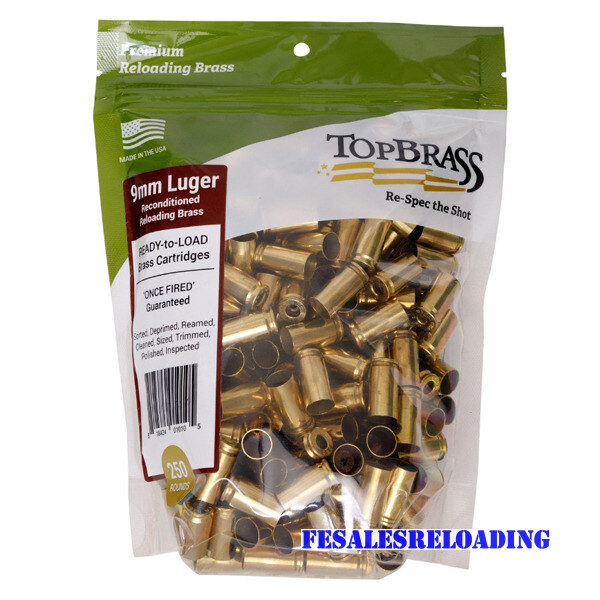 Top Brass 9mm Luger Once Fired Military Nato Unprimed Bag Of 250