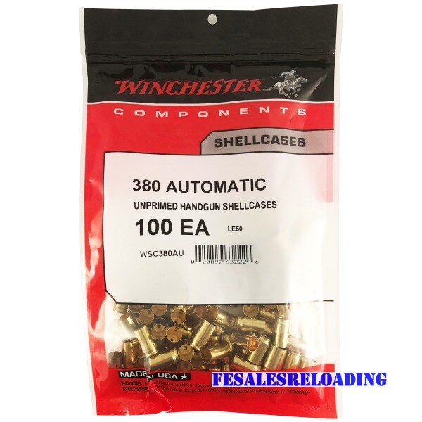 Winchester Brass 380 ACP Unprimed Bag Of 100