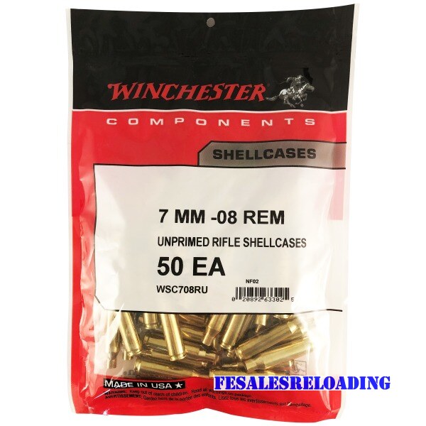 Winchester Brass 7mm-08 Remington Unprimed Bag Of 50