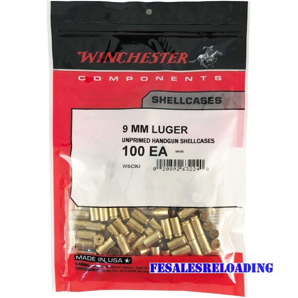 Winchester Brass 9mm Luger Unprimed Bag Of 100